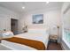 Cozy bedroom featuring a bed with white bedding, a modern side table, and a decorative painting on the wall at 2501 Clear Marsh Rd, Seabrook Island, SC 29455