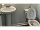 A pedestal sink and open toilet add charm to this cozy bathroom at 413 Cedarview Rd, Summerville, SC 29486