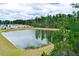 Scenic aerial view of a tranquil pond, surrounded by lush trees and featuring charming homes along the waterfront at 436 Cedarview Rd, Summerville, SC 29486