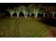 Night view of landscaped front lawn, showcasing professional landscape lighting and mature trees at 4846 Causey Pond Rd, Awendaw, SC 29429