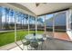 Inviting screened-in patio with table and chairs overlooking a spacious yard and tree-lined backyard at 686 Redbud Ln, Summerville, SC 29486