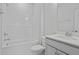 Bright bathroom featuring a tub with shower, white fixtures, and modern vanity with a white countertop at 752 Maynard Ln, Summerville, SC 29486
