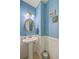 Stylish half bathroom with blue walls, a pedestal sink, and white wainscoting at 140 Wampee Curve, Summerville, SC 29485