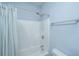 Bathroom showing a white shower and tub combination with chrome fixtures and shower curtain at 1543 Watoga Way, Mount Pleasant, SC 29466