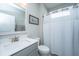 Bathroom featuring a single vanity with a framed mirror and a white shower curtain at 159 Garden Gate Way, Summerville, SC 29486