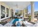 Covered patio area with outdoor seating, blue rug, ceiling fan, and water views at 1644 Omni Blvd, Mount Pleasant, SC 29466