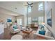 Inviting living room with vaulted ceilings, a ceiling fan, and a comfortable seating arrangement at 189 Weeping Cypress Dr, Moncks Corner, SC 29461