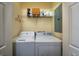 Laundry room area with washer, dryer, and storage shelf at 1908 Palmetto Boulevard Blvd, Edisto Island, SC 29438