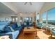Cozy living room with an open layout, hardwood floors, and beautiful ocean views from expansive windows at 1908 Palmetto Boulevard Blvd, Edisto Island, SC 29438