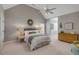 Large bedroom featuring neutral walls, vaulted ceiling, ceiling fan, built-in dresser and recessed lighting at 2410 Kemway Rd, Johns Island, SC 29455
