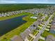 Expansive aerial view of a neighborhood with a large lake, community pool, and lush green spaces at 260 Dunlin Dr, Summerville, SC 29486