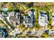 A bird's eye view of a neighborhood showcasing well-manicured properties with mature trees at 278 Furman Farm Pl, Daniel Island, SC 29492