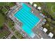 Top-down aerial shot of a large swimming pool with lounge seating, umbrellas, trees, and landscaping at 384 Ripple Park Dr, Summerville, SC 29486