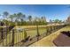 Well-maintained backyard with a black iron fence, lush green grass, and mature trees providing privacy and shade at 505 Kilarney Rd, Summerville, SC 29483