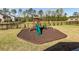 Fenced backyard featuring play set with slide and swings, surrounded by lush greenery at 505 Kilarney Rd, Summerville, SC 29483