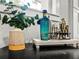 Stylish bar area features a decorative gin bottle, cocktail accessories, and a contemporary table at 107 Woodland Dr, Summerville, SC 29485