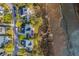 Aerial view of homes with boardwalk access to the marsh and waterway at 1115 Barfield St, Charleston, SC 29492
