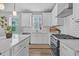 Well-lit white kitchen featuring stone countertops, tile backsplash, and stainless-steel appliances at 1675 Indy Dr, North Charleston, SC 29405