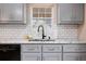 Well-lit kitchen area featuring stainless steel sink, faucet, and appliances, light grey cabinets, and granite counters at 234 Lipman St, Summerville, SC 29483