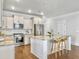 Stylish kitchen featuring stainless steel appliances, white cabinets, a center island with seating, and hardwood floors at 2901 Backman St, Mount Pleasant, SC 29466