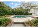 Backyard swimming pool and deck with tanning chairs, surrounded by lush landscaping and privacy hedges at 3405 Cameron Blvd, Isle of Palms, SC 29451