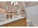 Bathroom featuring a tan-colored wall, a white countertop with golden cabinets, and a large mirror above the sink at 462 Mount Royall Dr, Mount Pleasant, SC 29464