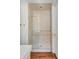 Modern walk-in shower with elegant tiling, gold fixtures, and glass door for a spa-like experience at 61 Tradd St, Charleston, SC 29401