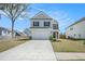 Charming two-story home with a gray exterior, manicured lawn and a concrete driveway leading to a two-car garage at 1132 Mossy Rock Dr, Summerville, SC 29485