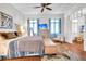 Bright main bedroom with a ceiling fan, hard wood flooring, and an ensuite at 125 Ashley Ave, Charleston, SC 29401