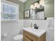 Updated bathroom features a modern vanity, stylish lighting, and natural light at 1406 Iroquois St, North Charleston, SC 29405