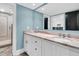 Bathroom featuring a double sink vanity with marble countertop and a separate tiled shower area at 2777 Oak Manor Dr, Mount Pleasant, SC 29466