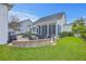 Beautifully landscaped backyard with a brick patio, fire pit, and lush green lawn at 406 Summers Dr, Summerville, SC 29485