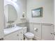 Stylish powder room with custom vanity, modern fixtures, and decorative mirror at 406 Summers Dr, Summerville, SC 29485