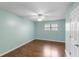 Tranquil bedroom featuring a ceiling fan, window and new hardwood floors at 507 Stinson Dr # 3A, Charleston, SC 29407