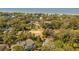Expansive aerial view showcases homes nestled among lush trees near the shoreline at 864 Club Cottage Rd, Edisto Beach, SC 29438