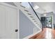 Staircase featuring wood treads, white risers and blue walls leading to an open entryway at 106 Beaufain St, Charleston, SC 29401