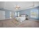 Spacious main bedroom with plush carpeting, tray ceilings, a ceiling fan, and natural light at 158 Netherfield Dr, Summerville, SC 29486