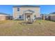 Backyard with a firepit area, hot tub, and partially covered patio seating at 159 Lucky Day Dr, Summerville, SC 29486