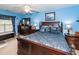 This spacious main bedroom features a ceiling fan, accent lamps, and wood furniture at 201 Island Green Rd, Goose Creek, SC 29445