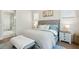 An inviting bedroom features a plush bed, soft linens, and a stylish bench, creating a serene retreat at 2951 Clearwater Dr, Mount Pleasant, SC 29466