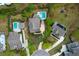 Aerial view of a home showcasing a private pool, lush landscaping, and proximity to neighboring houses at 4029 Cascades Thrust, Summerville, SC 29483