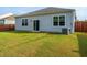 Backyard with a well-maintained lawn, side-by-side windows and a sliding glass door, offering a welcoming outdoor space at 9723 Flooded Field Dr, Ladson, SC 29456