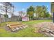 Spacious backyard with a shed, garden beds, and a brick patio area at 1302 Camden Xing, Hanahan, SC 29410
