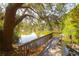 Wooden dock overlooking a tranquil pond, complemented by an old tree and a small boat at 14 Town Park Ln # B, Charleston, SC 29412