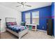 bedroom with blue accent wall, two windows, and carpeted flooring at 180 Basket Grass Ln, Summerville, SC 29486
