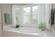 Bright bathroom featuring a soaking tub with natural light, white tile surround, and decorative greenery at 187 Pecan Dr, Summerville, SC 29483