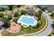 An aerial view showcasing the community pool, playground, and surrounding residential area at 1996 Wild Indigo Way, Hanahan, SC 29410