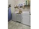 Functional laundry room with appliances and shelving for supplies at 1996 Wild Indigo Way, Hanahan, SC 29410