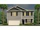 Charming new construction two-story home with gray siding, black shutters, an attached garage, and manicured landscaping at 262 Wild Strawberry Ln, Moncks Corner, SC 29461
