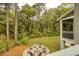 Overhead view of backyard featuring a paver patio with fire pit and seating surrounded by trees at 2856 Claybrook St, Johns Island, SC 29455